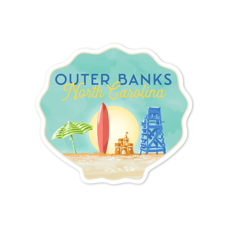 Outer Banks, North Carolina, Beach Scene, Contour, Vinyl Sticker Sticker Lantern Press 