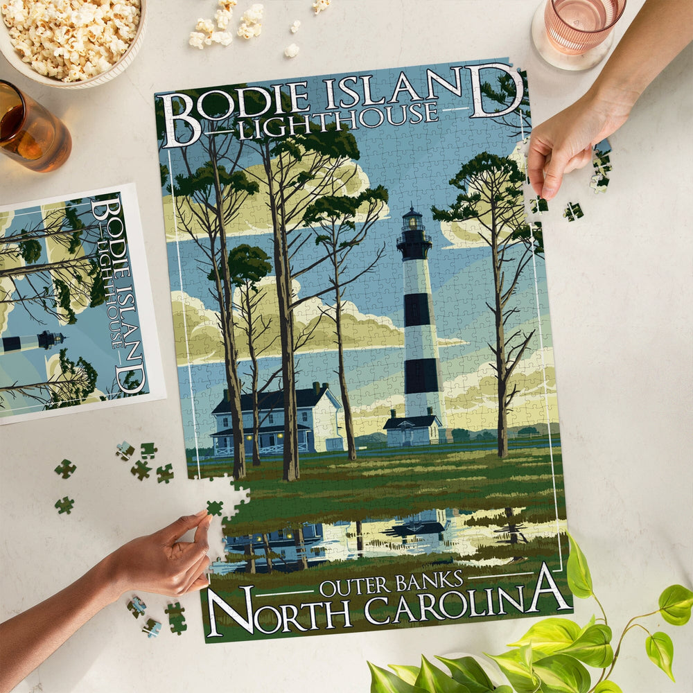 Outer Banks, North Carolina, Bodie Island Lighthouse, Jigsaw Puzzle Puzzle Lantern Press 
