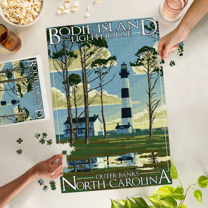 Outer Banks, North Carolina, Bodie Island Lighthouse, Jigsaw Puzzle Puzzle Lantern Press 