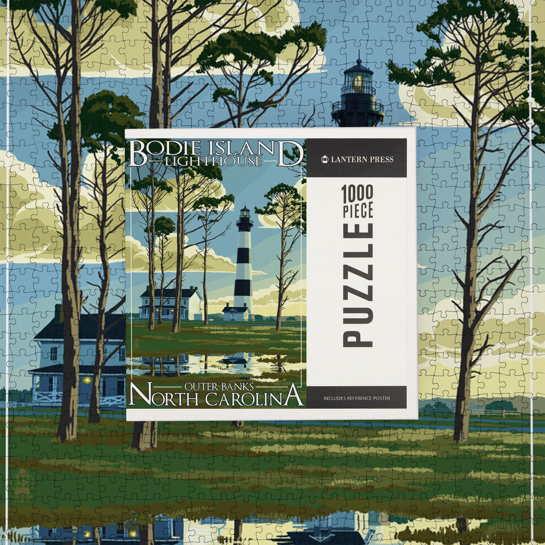Outer Banks, North Carolina, Bodie Island Lighthouse, Jigsaw Puzzle Puzzle Lantern Press 