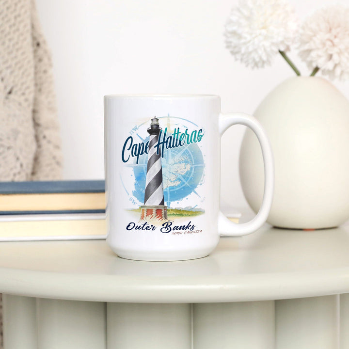 Outer Banks, North Carolina, Cape Hatteras Lighthouse, Contour, Lantern Press Artwork, Ceramic Mug Mugs Lantern Press 