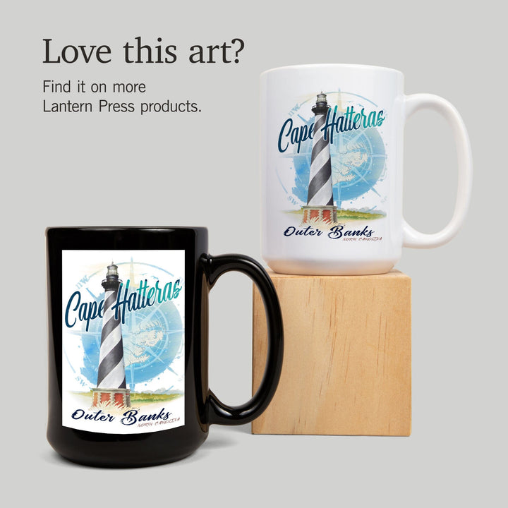 Outer Banks, North Carolina, Cape Hatteras Lighthouse, Contour, Lantern Press Artwork, Ceramic Mug Mugs Lantern Press 