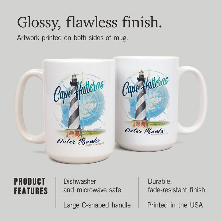 Outer Banks, North Carolina, Cape Hatteras Lighthouse, Contour, Lantern Press Artwork, Ceramic Mug Mugs Lantern Press 
