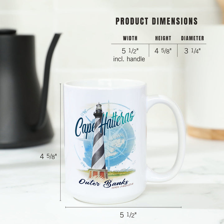 Outer Banks, North Carolina, Cape Hatteras Lighthouse, Contour, Lantern Press Artwork, Ceramic Mug Mugs Lantern Press 
