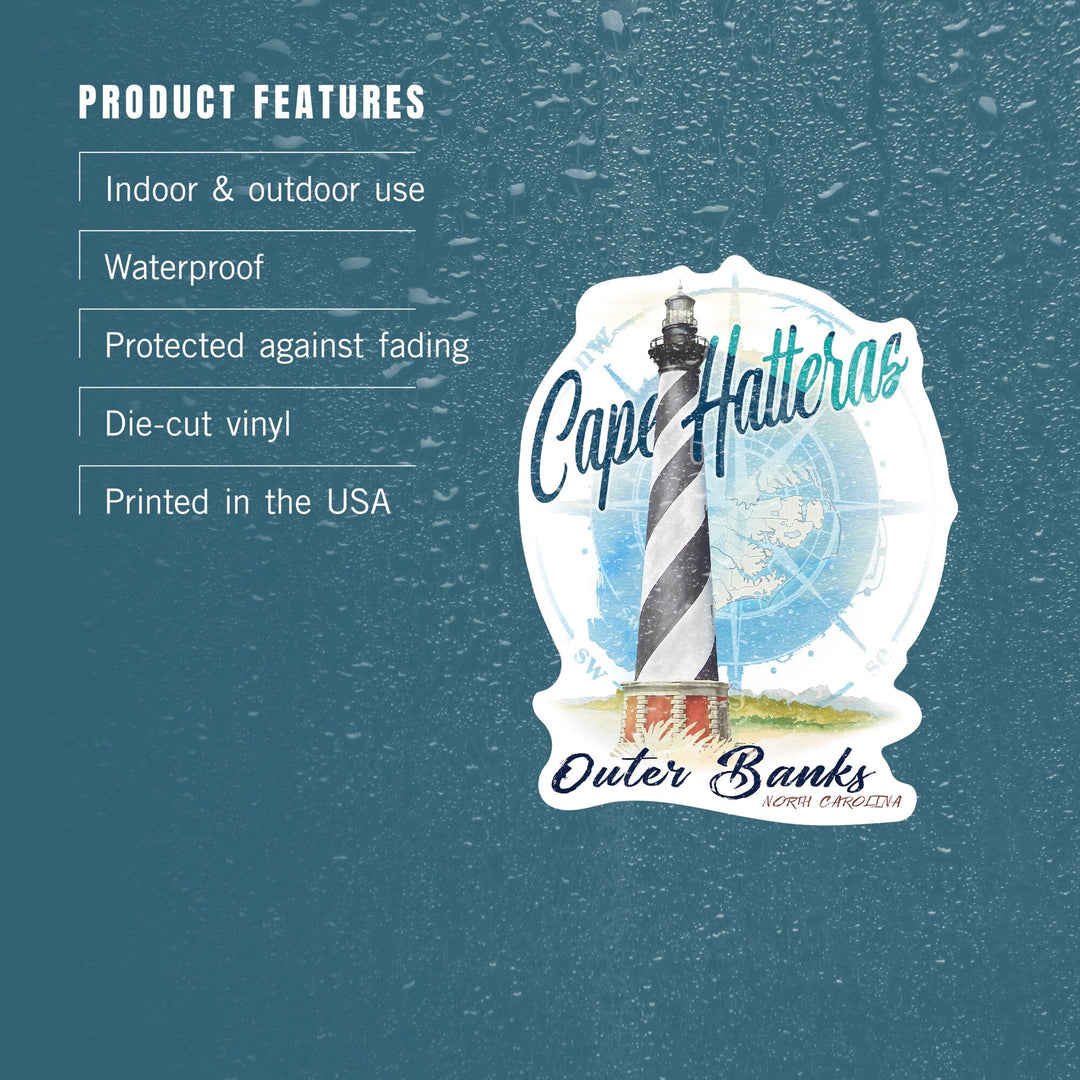 Outer Banks, North Carolina, Cape Hatteras Lighthouse, Contour, Lantern Press Artwork, Vinyl Sticker Sticker Lantern Press 