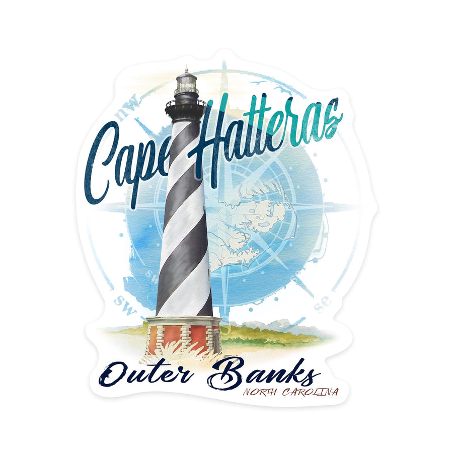 Outer Banks, North Carolina, Cape Hatteras Lighthouse, Contour, Lantern Press Artwork, Vinyl Sticker Sticker Lantern Press 