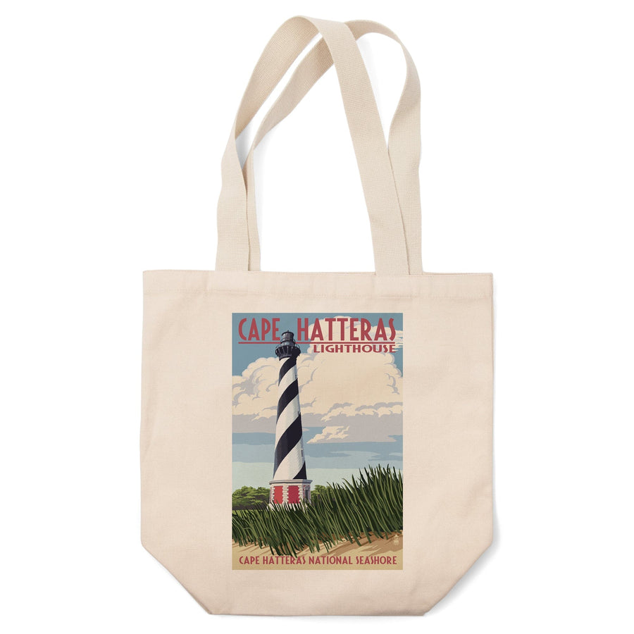 Outer Banks, North Carolina, Cape Hatteras Lighthouse, Lantern Press Artwork, Tote Bag Totes Lantern Press 