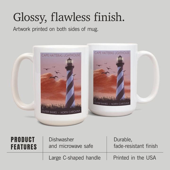 Outer Banks, North Carolina, Cape Hatteras Lighthouse, Sunrise, Lantern Press Artwork, Ceramic Mug Mugs Lantern Press 