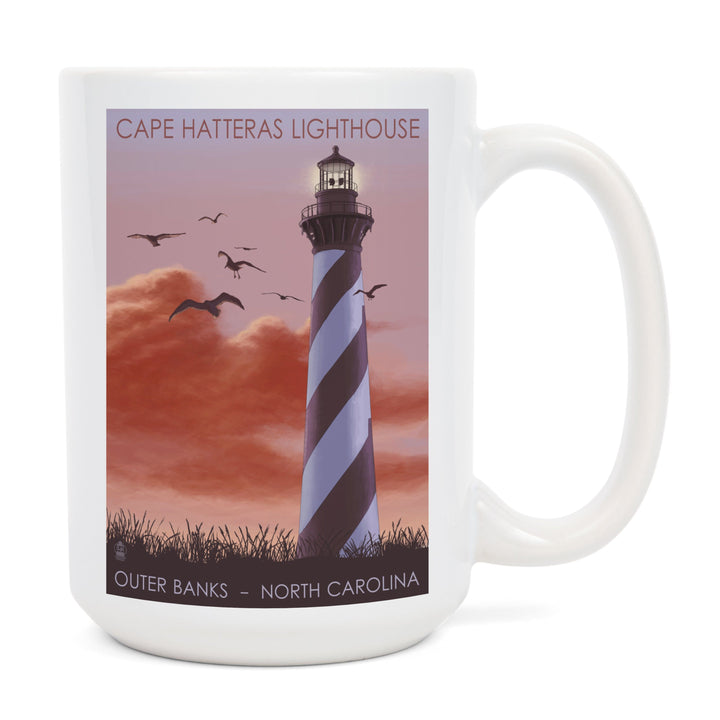 Outer Banks, North Carolina, Cape Hatteras Lighthouse, Sunrise, Lantern Press Artwork, Ceramic Mug Mugs Lantern Press 