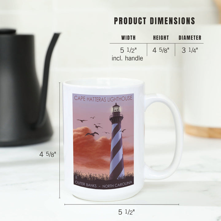 Outer Banks, North Carolina, Cape Hatteras Lighthouse, Sunrise, Lantern Press Artwork, Ceramic Mug Mugs Lantern Press 