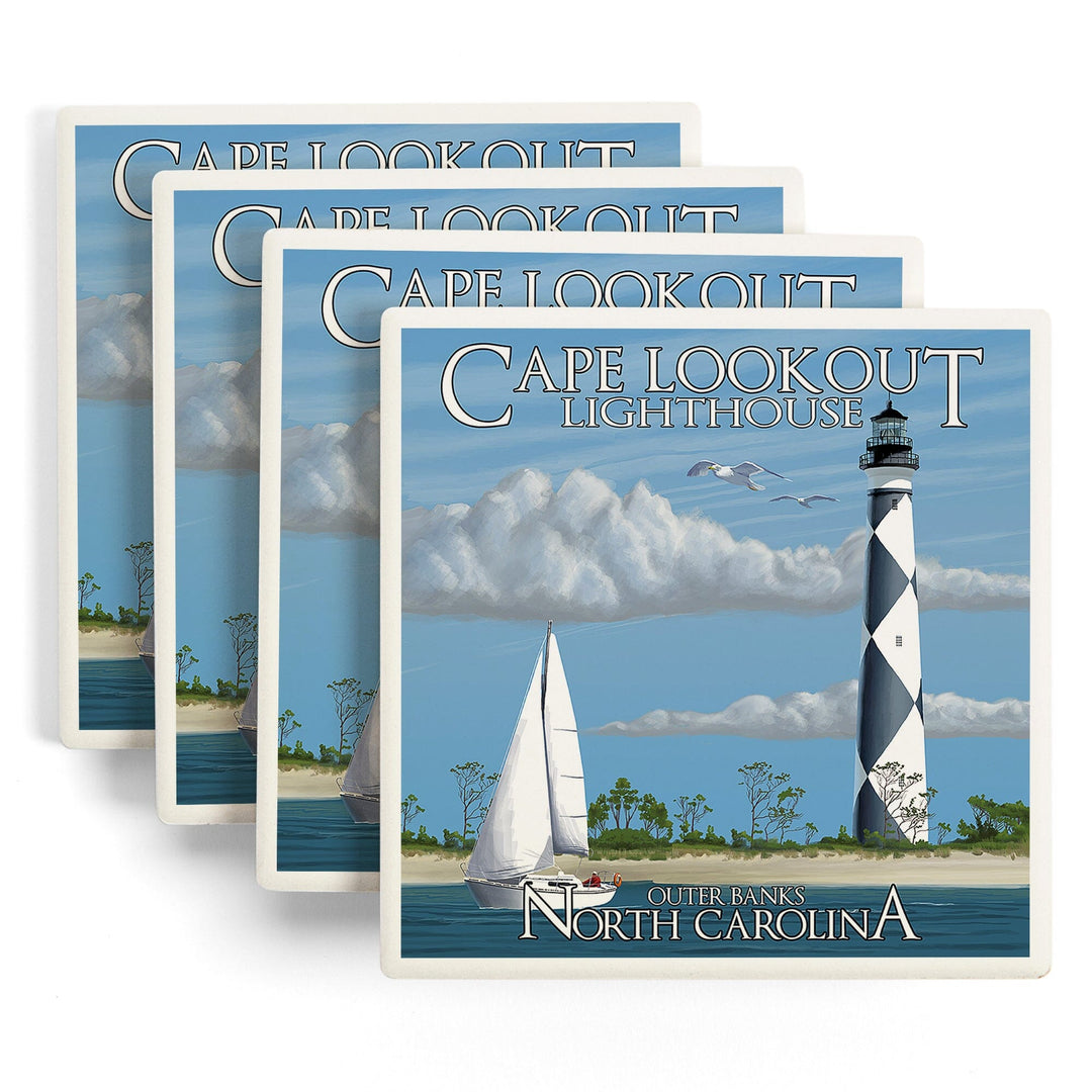 Outer Banks, North Carolina, Cape Lookout Lighthouse, Coasters Coasters Lantern Press 