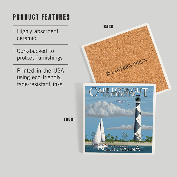 Outer Banks, North Carolina, Cape Lookout Lighthouse, Coasters Coasters Lantern Press 