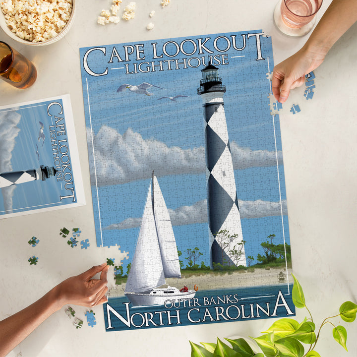Outer Banks, North Carolina, Cape Lookout Lighthouse, Jigsaw Puzzle Puzzle Lantern Press 