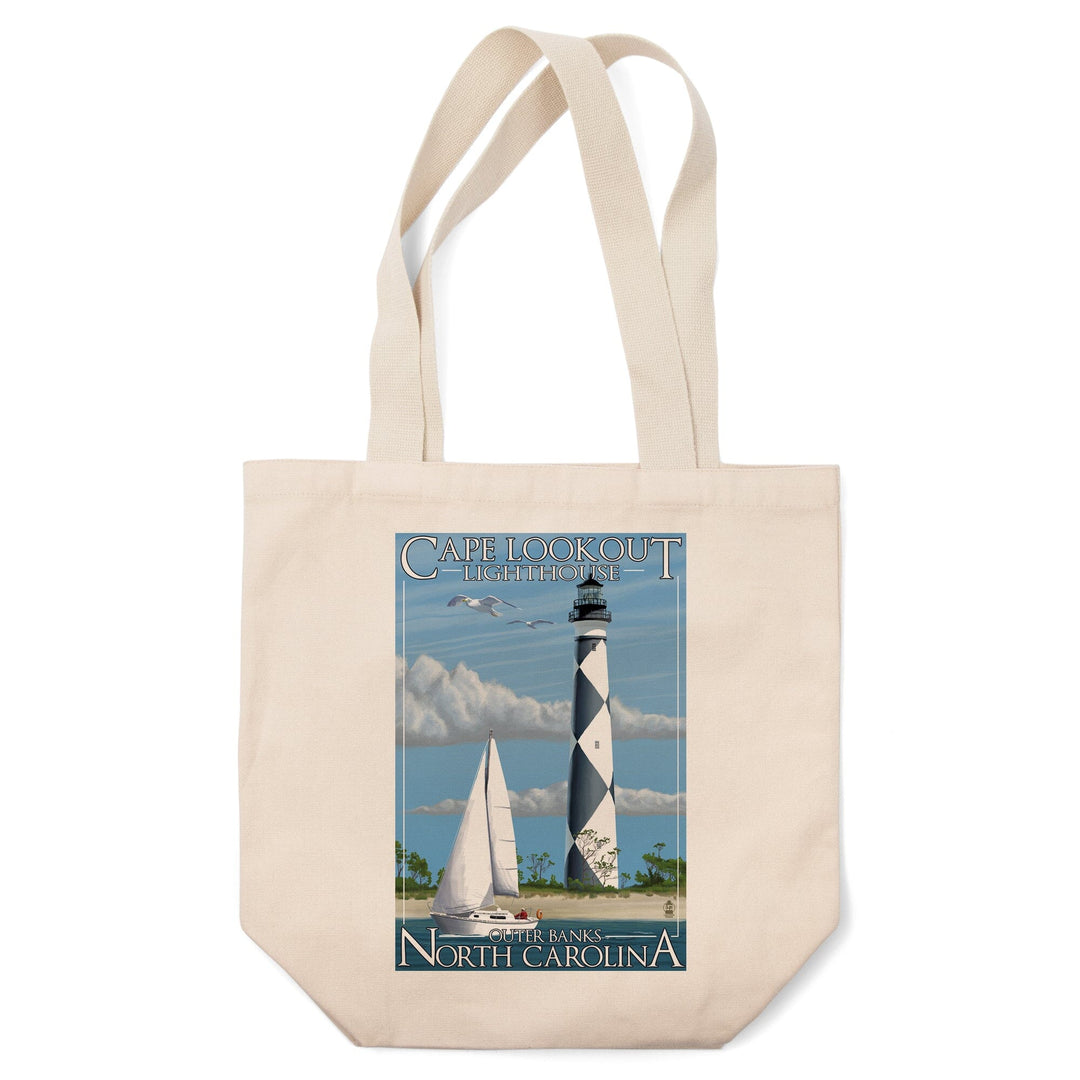 Outer Banks, North Carolina, Cape Lookout Lighthouse, Lantern Press Artwork, Tote Bag Totes Lantern Press 