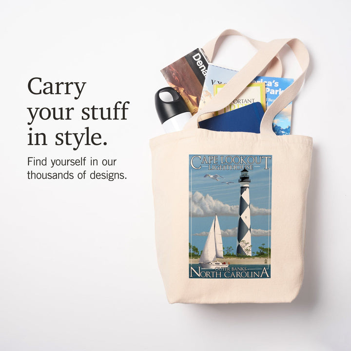 Outer Banks, North Carolina, Cape Lookout Lighthouse, Tote Bag Totes Lantern Press 