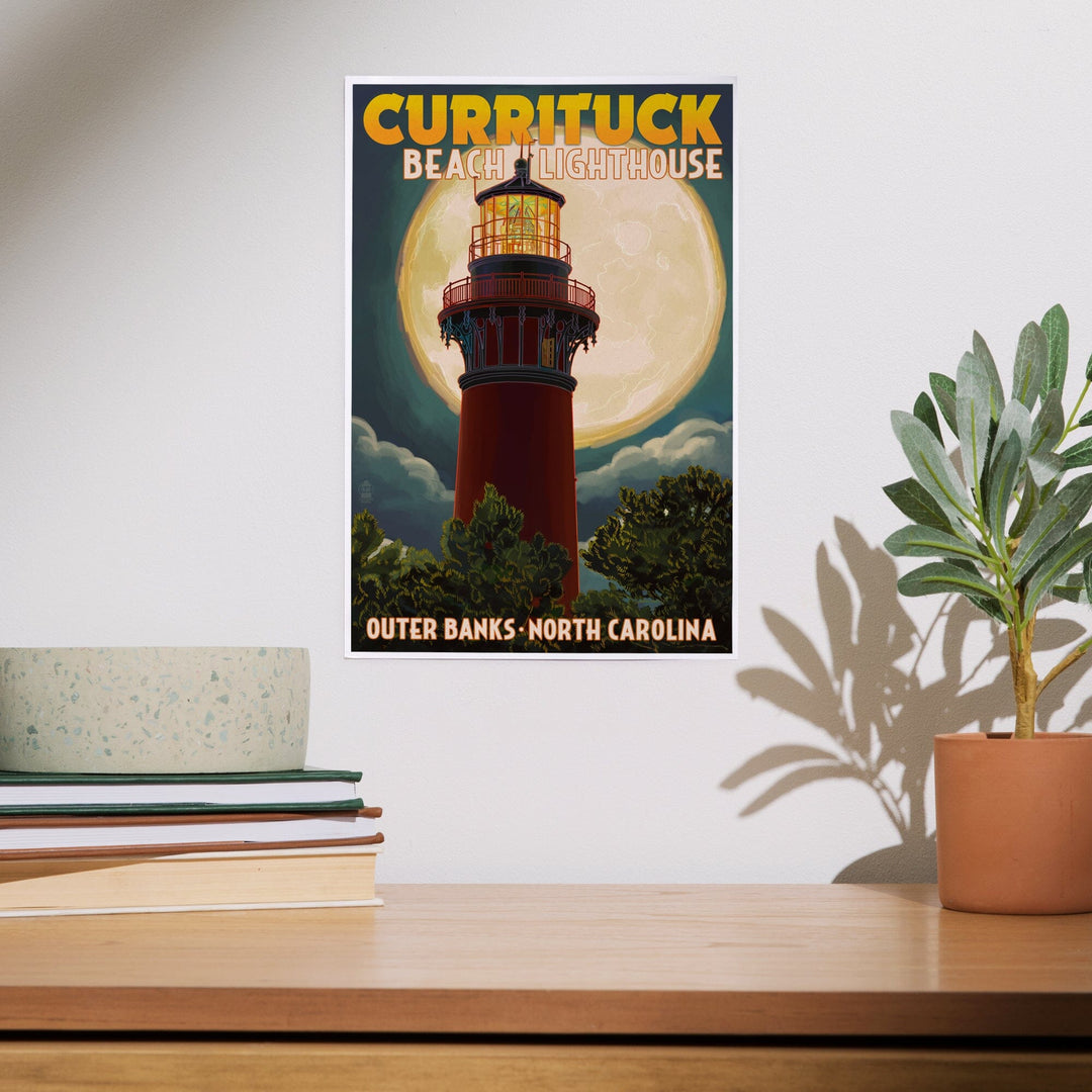 Outer Banks, North Carolina, Currituck Beach Lighthouse and Moon, Art & Giclee Prints Art Lantern Press 