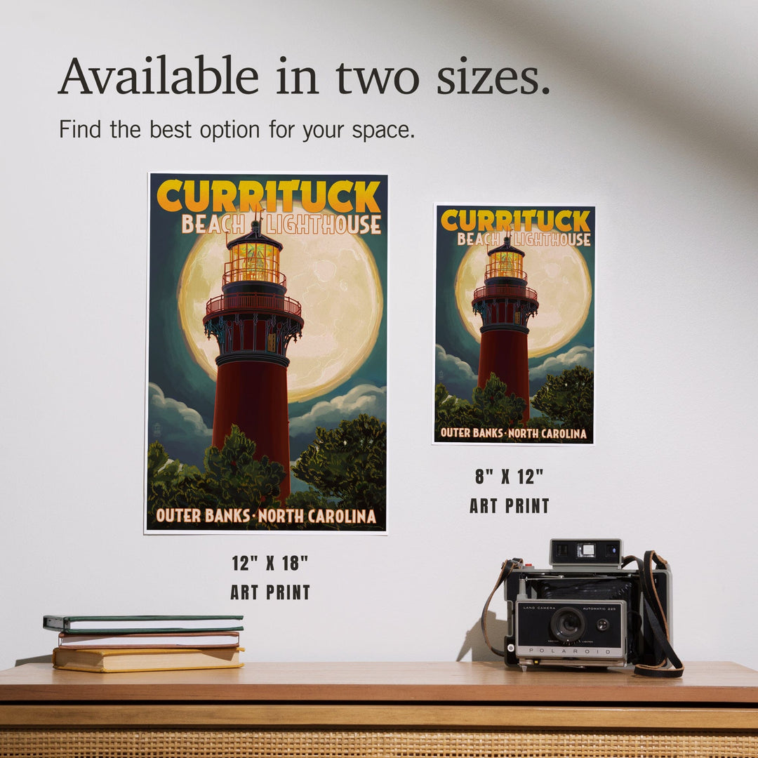 Outer Banks, North Carolina, Currituck Beach Lighthouse and Moon, Art & Giclee Prints Art Lantern Press 