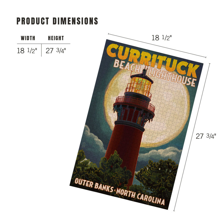 Outer Banks, North Carolina, Currituck Beach Lighthouse and Moon, Jigsaw Puzzle Puzzle Lantern Press 