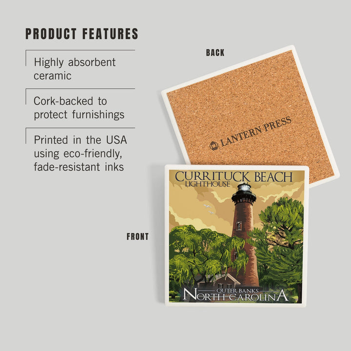 Outer Banks, North Carolina, Currituck Beach Lighthouse, Coasters Coasters Lantern Press 