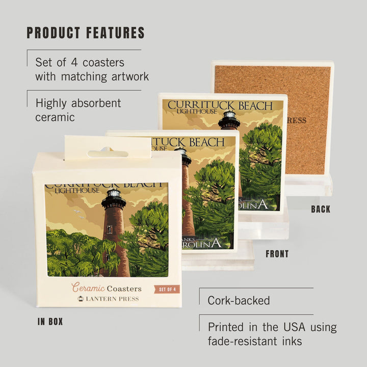 Outer Banks, North Carolina, Currituck Beach Lighthouse, Coasters Coasters Lantern Press 