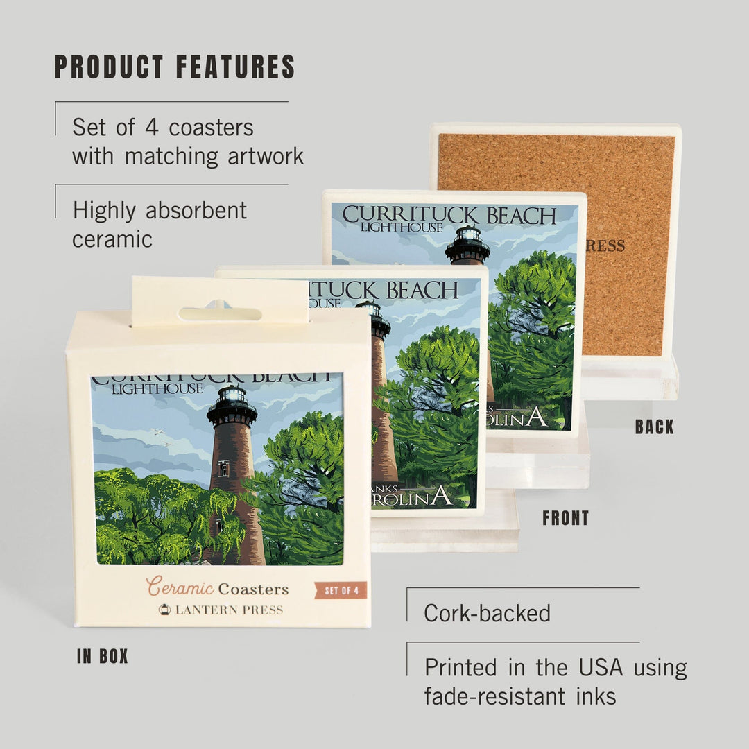 Outer Banks, North Carolina, Currituck Beach Lighthouse Day Scene, Coasters Coasters Lantern Press 