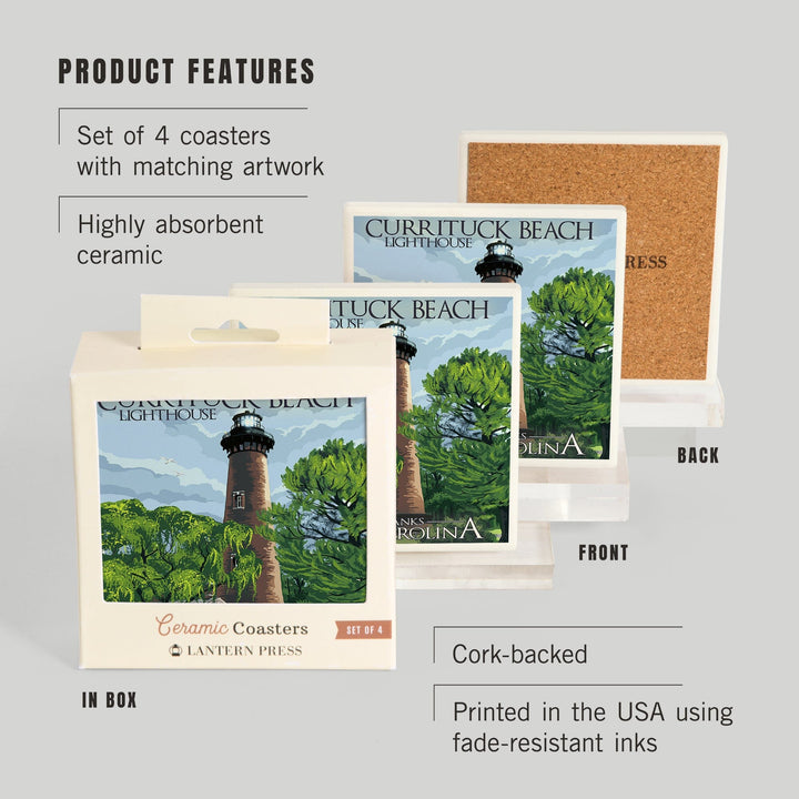 Outer Banks, North Carolina, Currituck Beach Lighthouse Day Scene, Coasters Coasters Lantern Press 