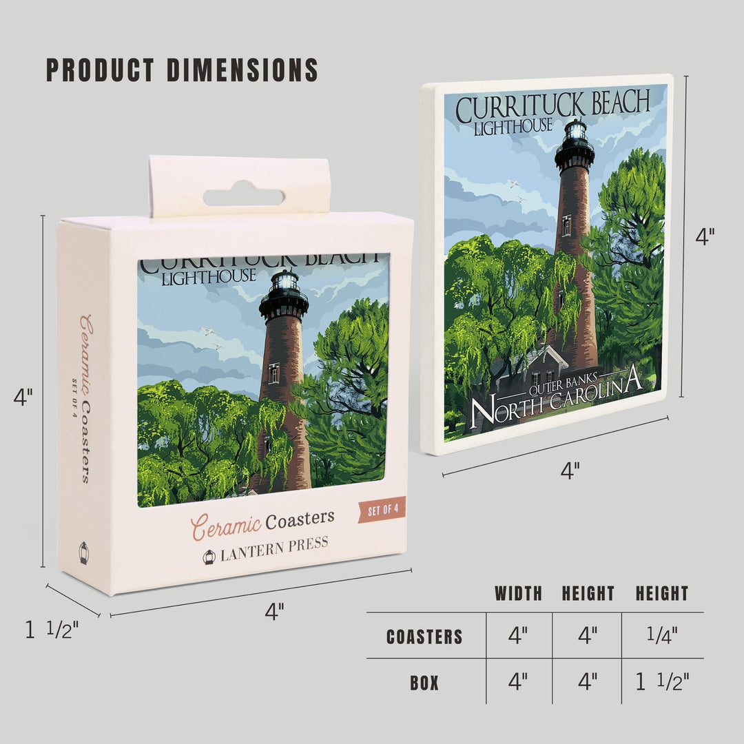 Outer Banks, North Carolina, Currituck Beach Lighthouse Day Scene, Coasters Coasters Lantern Press 