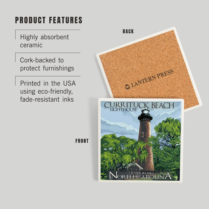 Outer Banks, North Carolina, Currituck Beach Lighthouse Day Scene, Coasters Coasters Lantern Press 
