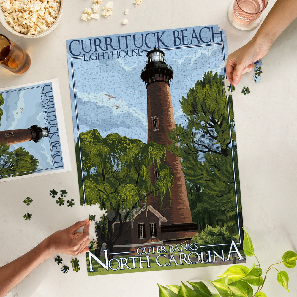 Outer Banks, North Carolina, Currituck Beach Lighthouse Day Scene, Jigsaw Puzzle Puzzle Lantern Press 