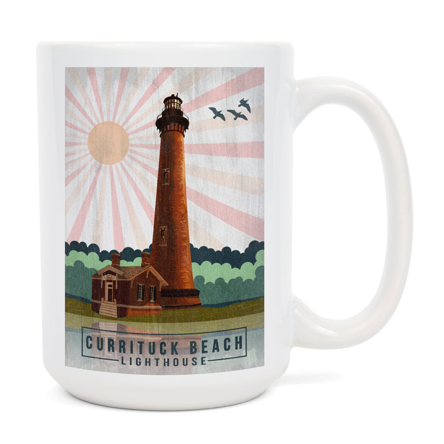 Outer Banks, North Carolina, Currituck Beach Lighthouse, Geometric Opacity, Lantern Press, Ceramic Mug Mugs Lantern Press 