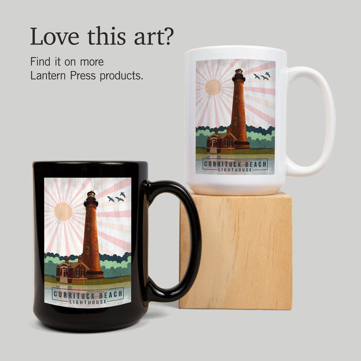 Outer Banks, North Carolina, Currituck Beach Lighthouse, Geometric Opacity, Lantern Press, Ceramic Mug Mugs Lantern Press 