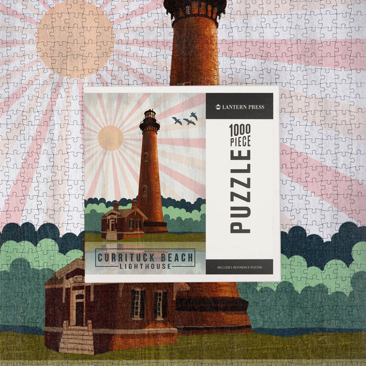 Outer Banks, North Carolina, Currituck Beach Lighthouse, Geometric Opacity Press, Jigsaw Puzzle Puzzle Lantern Press 