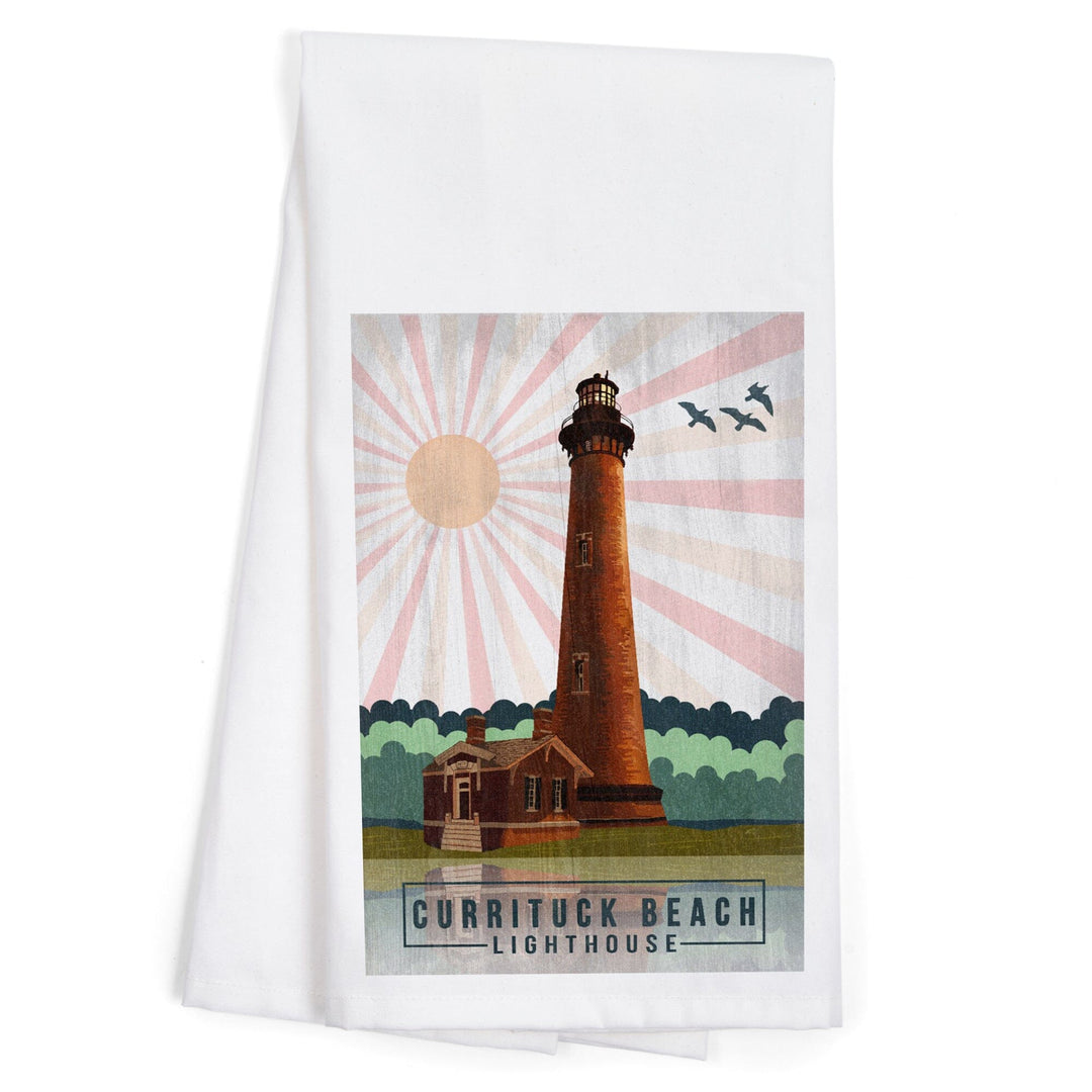 Outer Banks, North Carolina, Currituck Beach Lighthouse, Geometric Opacity Press, Organic Cotton Kitchen Tea Towels Kitchen Lantern Press 