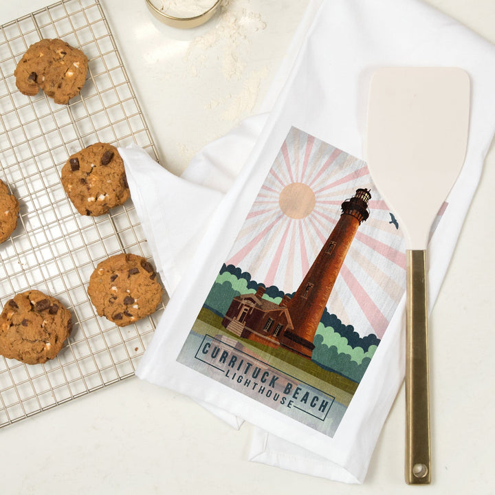 Outer Banks, North Carolina, Currituck Beach Lighthouse, Geometric Opacity Press, Organic Cotton Kitchen Tea Towels Kitchen Lantern Press 