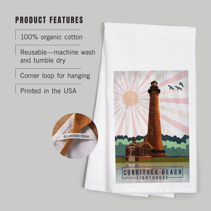 Outer Banks, North Carolina, Currituck Beach Lighthouse, Geometric Opacity Press, Organic Cotton Kitchen Tea Towels Kitchen Lantern Press 