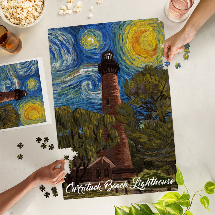 Outer Banks, North Carolina, Currituck Beach Lighthouse, Starry Night, Jigsaw Puzzle Puzzle Lantern Press 