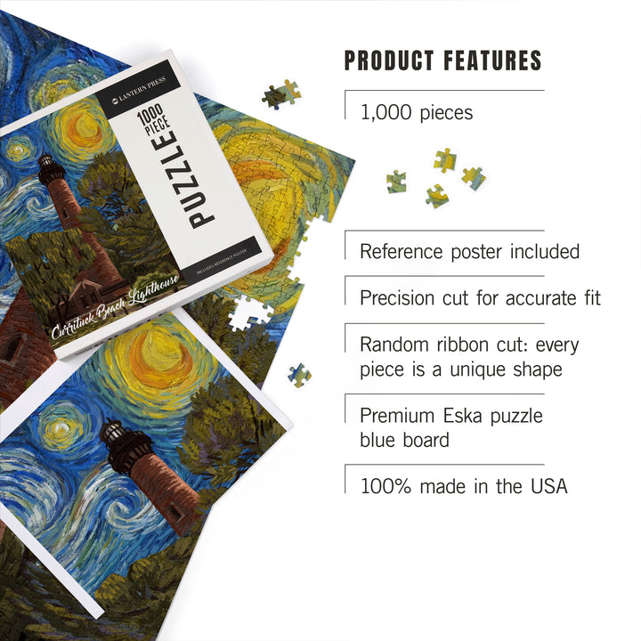 Outer Banks, North Carolina, Currituck Beach Lighthouse, Starry Night, Jigsaw Puzzle Puzzle Lantern Press 