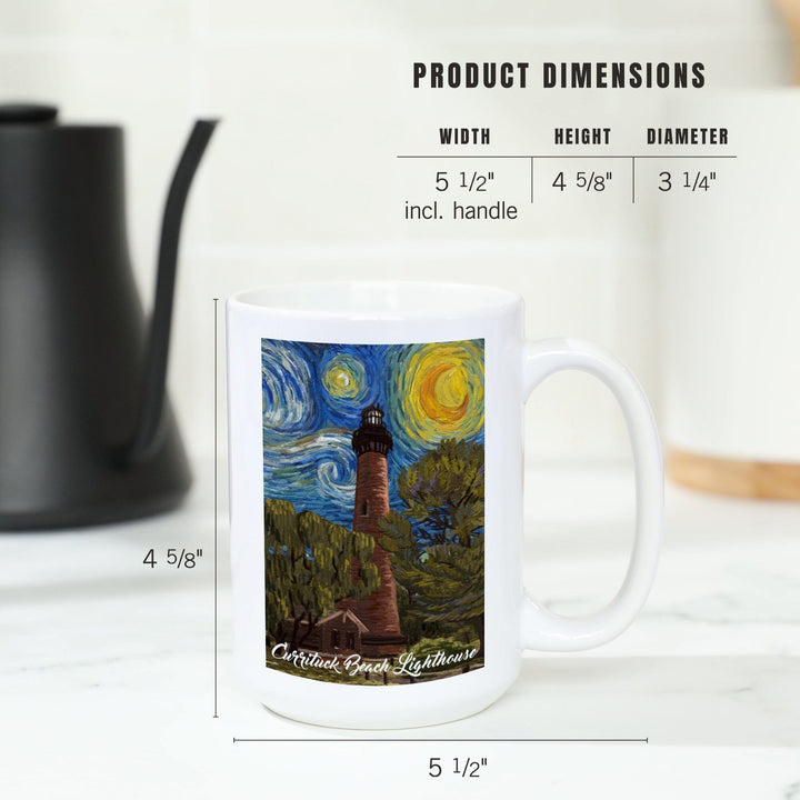 Outer Banks, North Carolina, Currituck Beach Lighthouse, Starry Night, Lantern Press Artwork, Ceramic Mug Mugs Lantern Press 