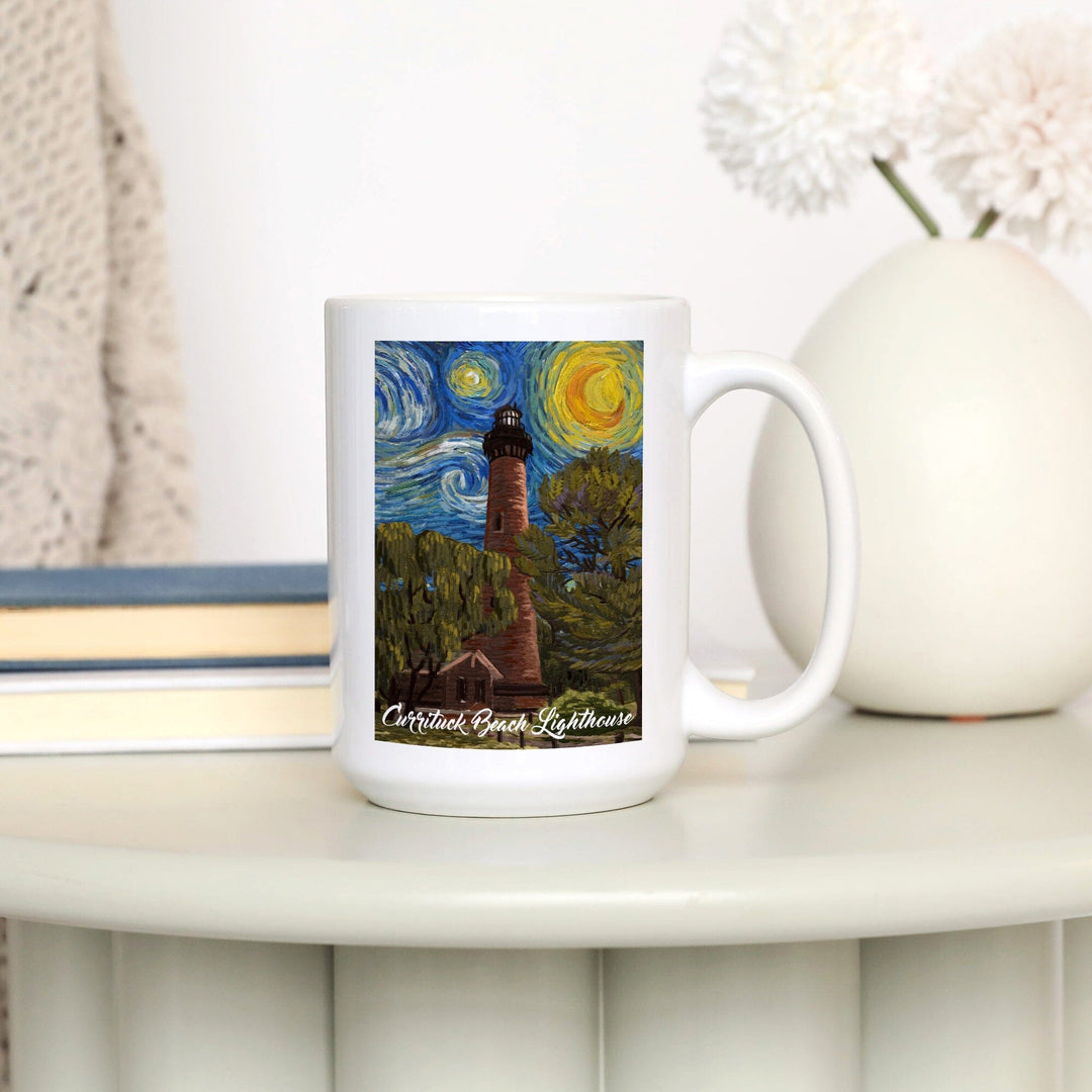 Outer Banks, North Carolina, Currituck Beach Lighthouse, Starry Night, Lantern Press Artwork, Ceramic Mug Mugs Lantern Press 