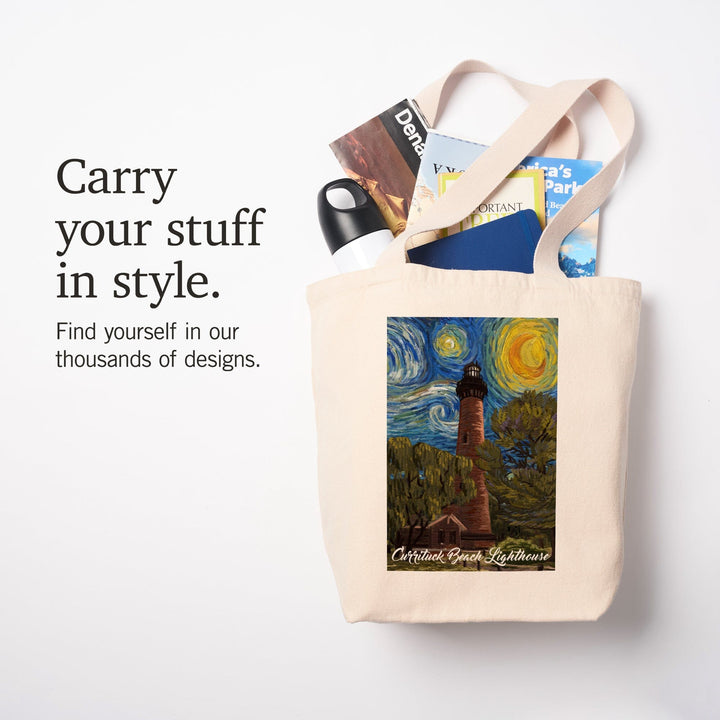 Outer Banks, North Carolina, Currituck Beach Lighthouse, Starry Night, Tote Bag Totes Lantern Press 