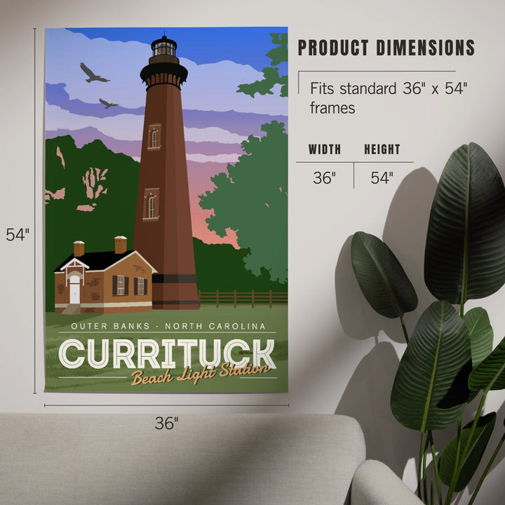Outer Banks, North Carolina, Currituck Beach Lighthouse, Vector Style, Art & Giclee Prints Art Lantern Press 