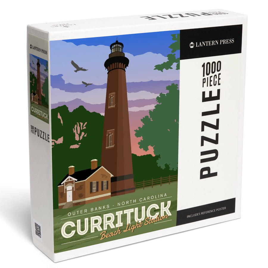 Outer Banks, North Carolina, Currituck Beach Lighthouse, Vector Style, Jigsaw Puzzle Puzzle Lantern Press 