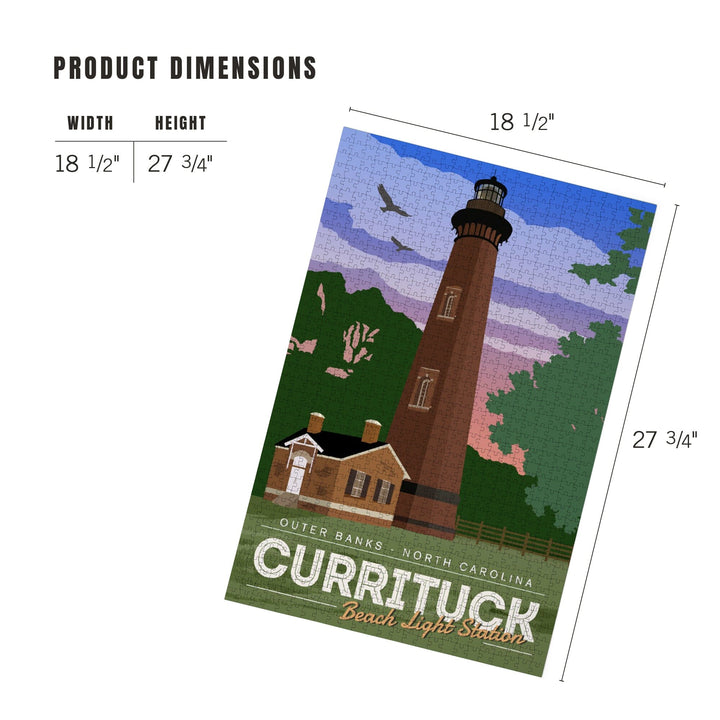 Outer Banks, North Carolina, Currituck Beach Lighthouse, Vector Style, Jigsaw Puzzle Puzzle Lantern Press 