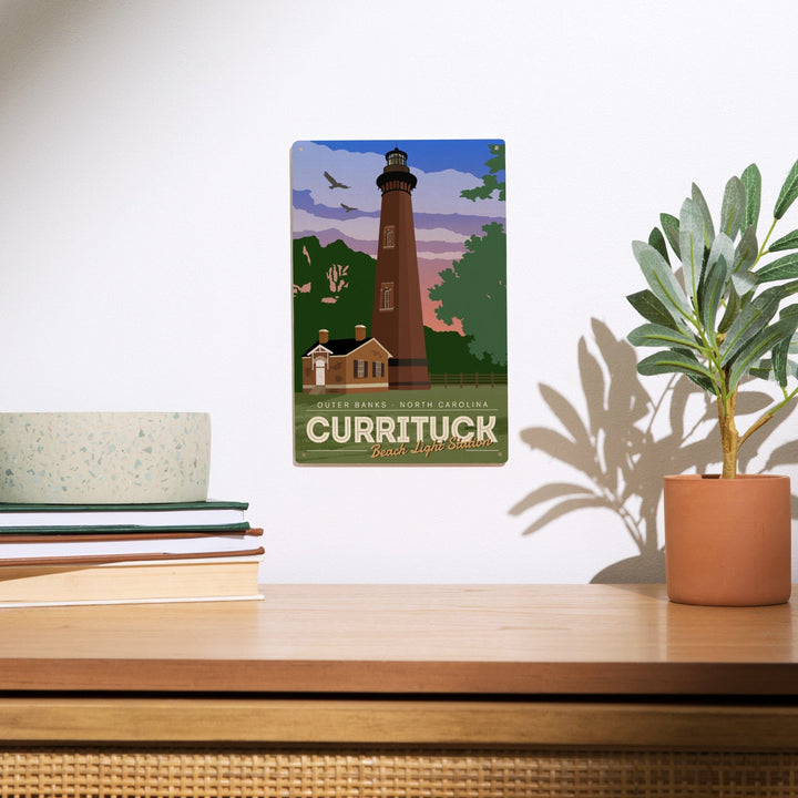 Outer Banks, North Carolina, Currituck Beach Lighthouse, Vector Style, Lantern Press Artwork, Wood Signs and Postcards Wood Lantern Press 