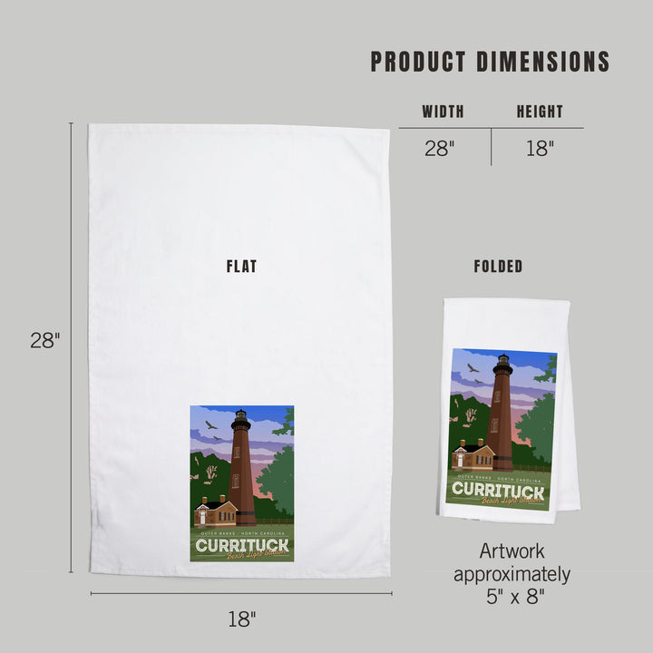 Outer Banks, North Carolina, Currituck Beach Lighthouse, Vector Style, Organic Cotton Kitchen Tea Towels Kitchen Lantern Press 