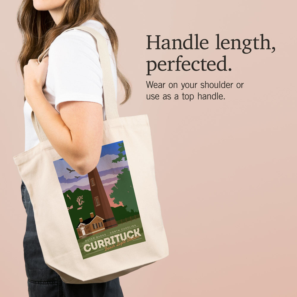 Outer Banks, North Carolina, Currituck Beach Lighthouse, Vector Style, Tote Bag Totes Lantern Press 