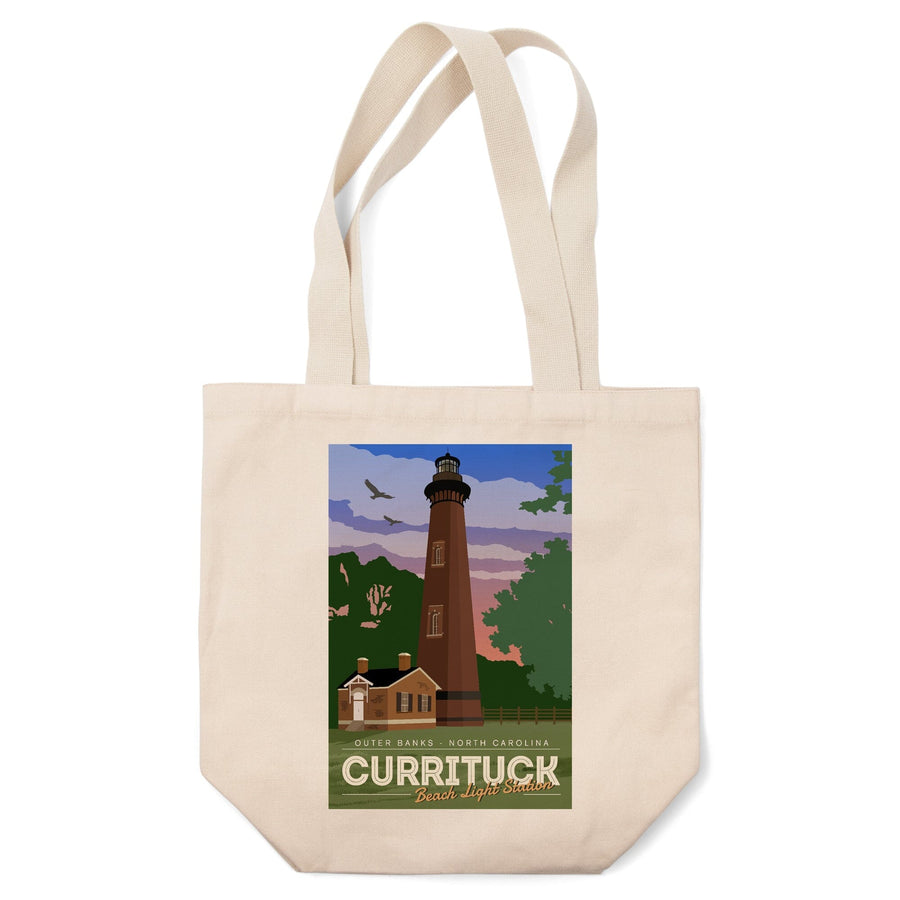 Outer Banks, North Carolina, Currituck Beach Lighthouse, Vector Style, Tote Bag Totes Lantern Press 