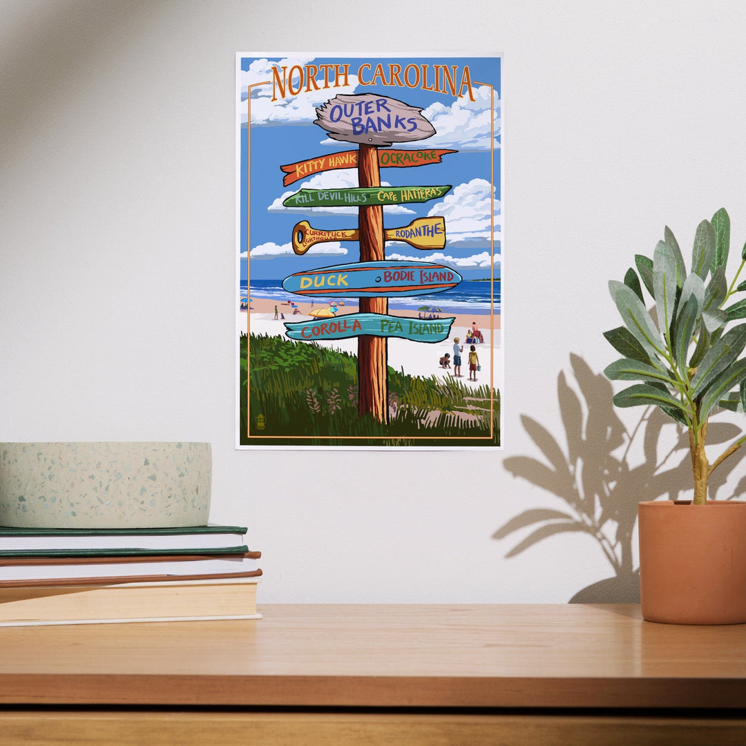 Outer Banks, North Carolina, Destination Signpost, Art & Giclee Prints Art Lantern Press 