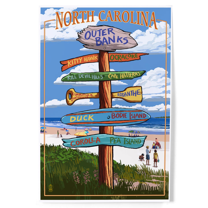 Outer Banks, North Carolina, Destination Signpost, Art & Giclee Prints Art Lantern Press 