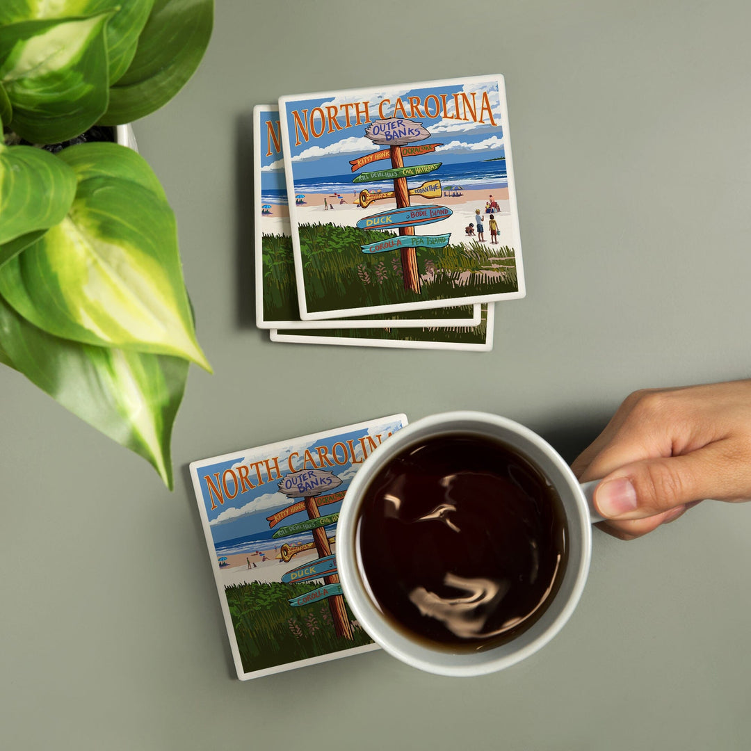 Outer Banks, North Carolina, Destination Signpost, Coasters Coasters Lantern Press 